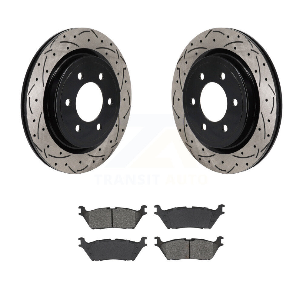 Kit de plaquettes semi-métalliques de rotors de frein à disque de fente de forage arrière pour Ford F-150 Lightnin