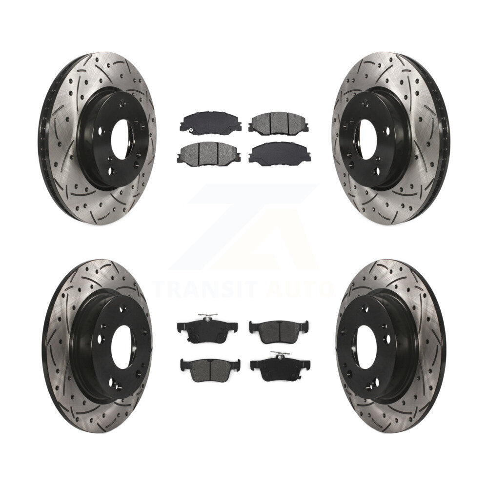 Rotor de frein à disque à fente percée avant et arrière et Kit de plaquettes semi-métalliques pour Honda Civi