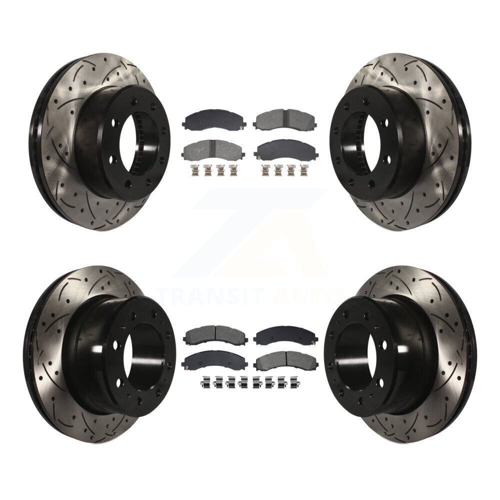 Kit de plaquettes semi-métalliques de Rotor de frein à disque de fente de forage avant et arrière pour Ram 350