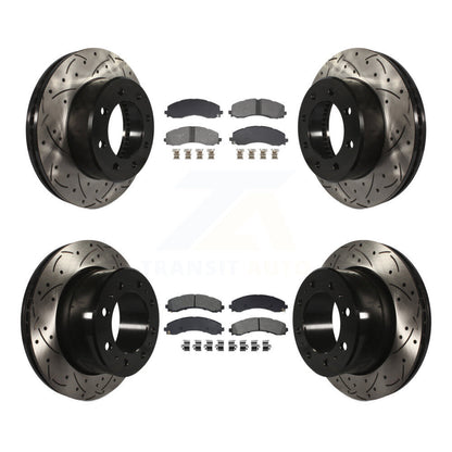 Kit de plaquettes semi-métalliques de Rotor de frein à disque de fente de forage avant et arrière pour Ram 350