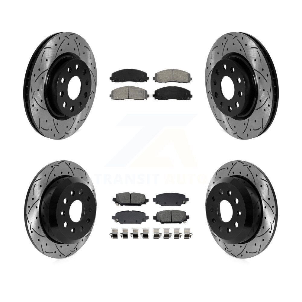Kit de plaquettes semi-métalliques de Rotors de frein de fente de forage avant et arrière pour Jeep Wrangler Spor