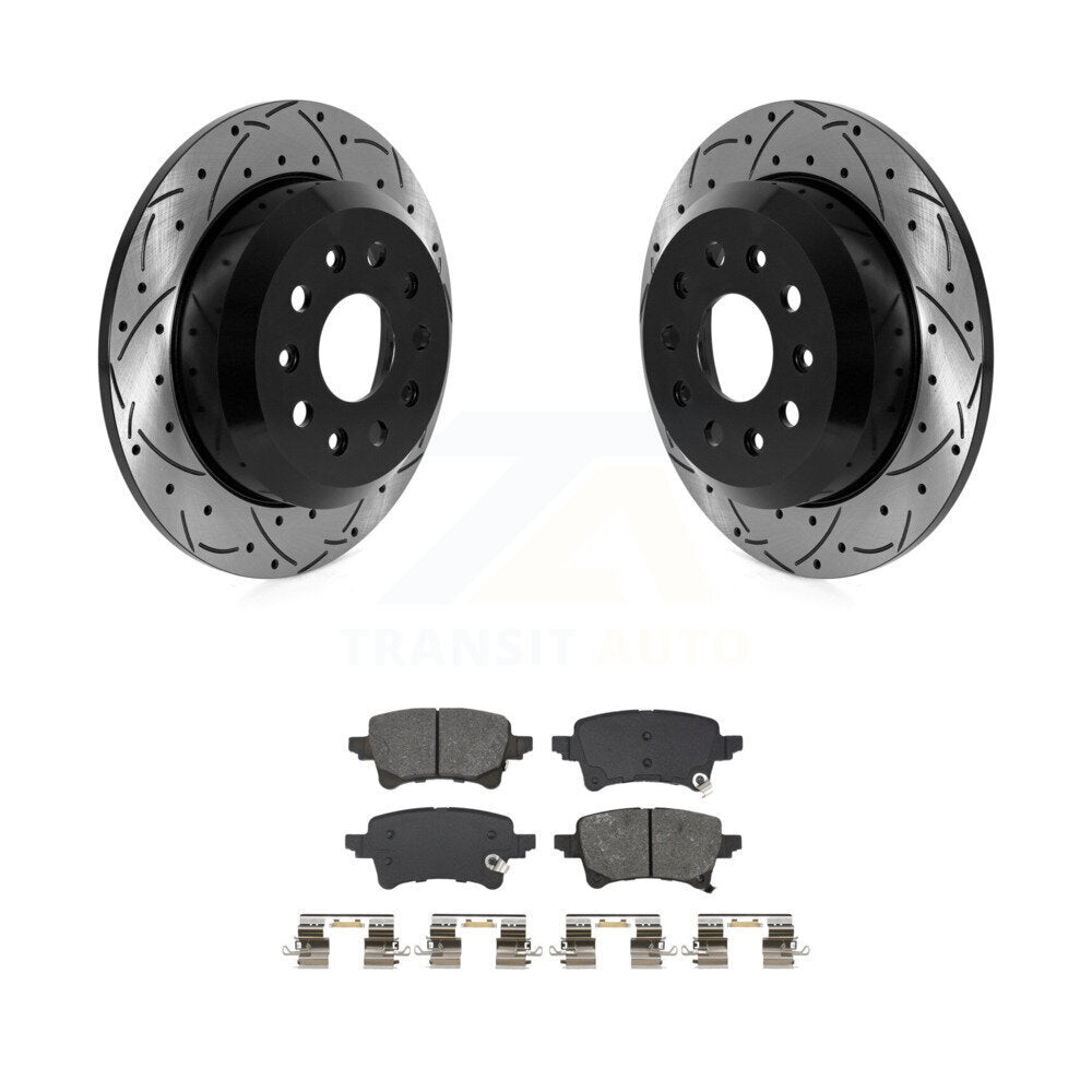 Kit de plaquettes semi-métalliques de rotors de frein à disque de fente de forage enduits arrière pour Jeep Wrangle
