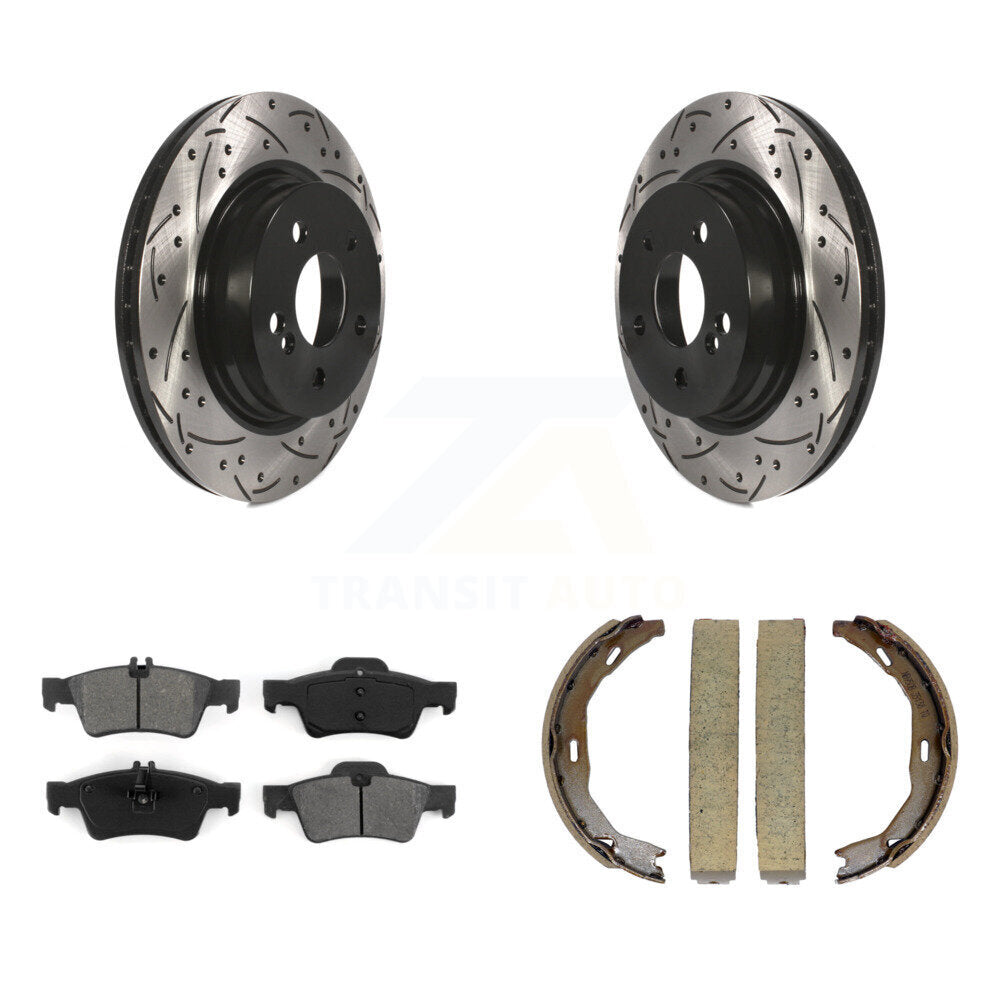 Kit de plaquettes semi-métalliques et de patins de stationnement pour disques arrière percés et fendus