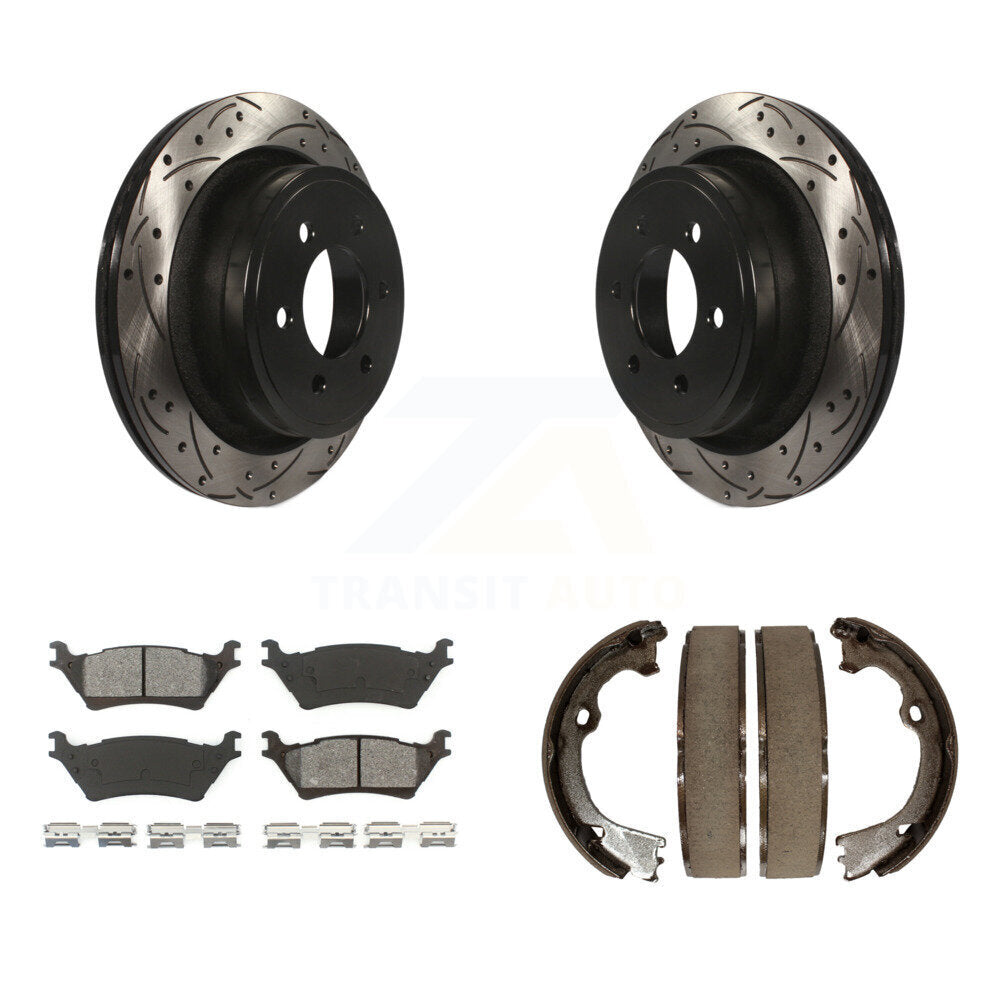 Kit de plaquettes semi-métalliques et de patins de stationnement pour disques arrière percés et fendus