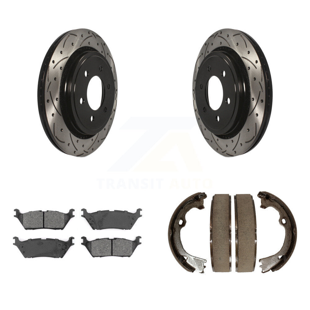 Kit de plaquettes semi-métalliques et de patins de stationnement pour disques arrière percés et fendus