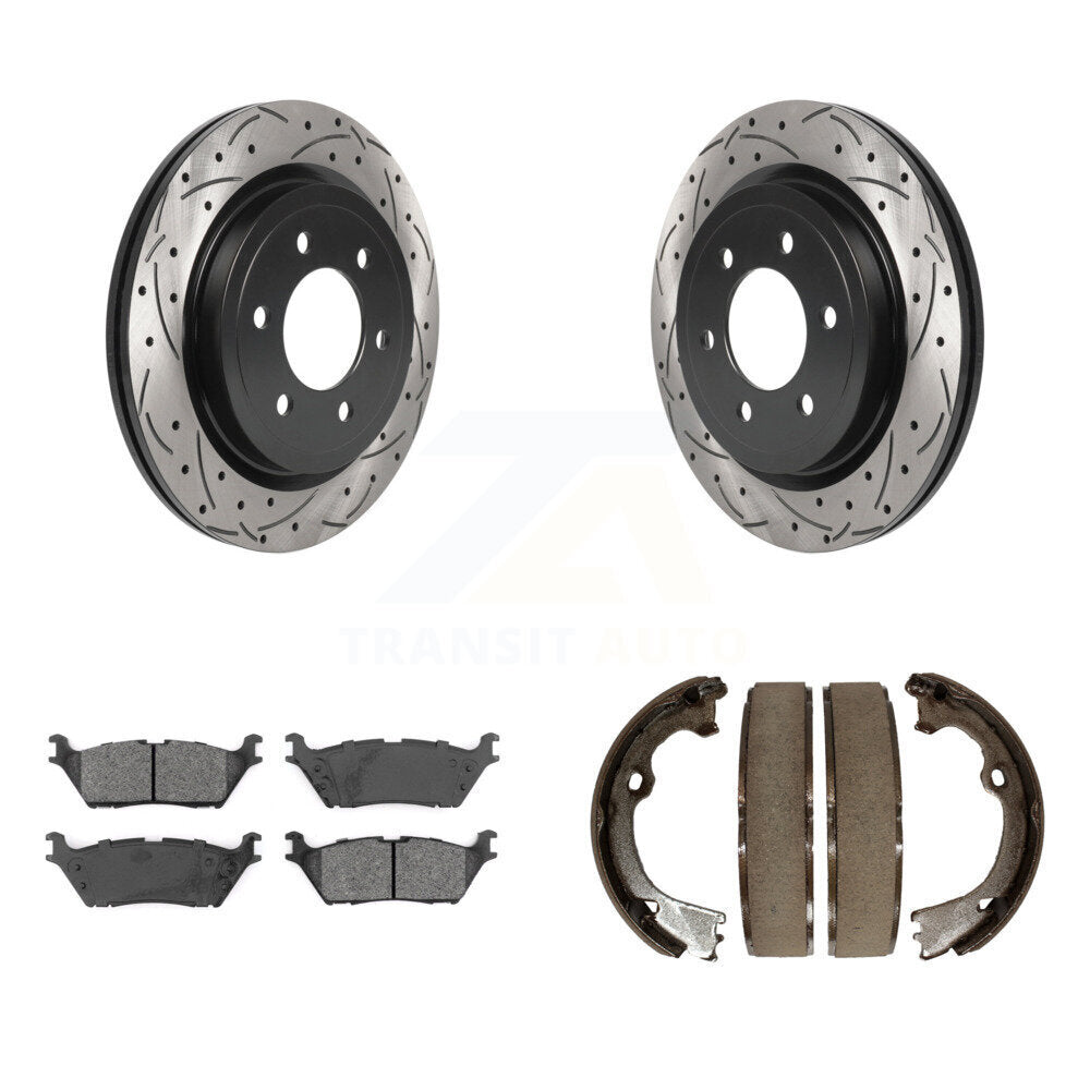 Kit de plaquettes semi-métalliques et de patins de stationnement pour disques arrière percés et fendus