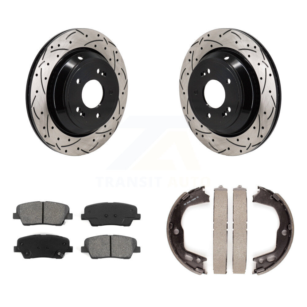 Kit de plaquettes semi-métalliques et de patins de stationnement pour disques arrière percés et fendus
