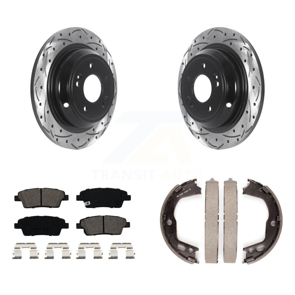 Kit de plaquettes semi-métalliques et de patins de stationnement pour disques arrière percés et fendus