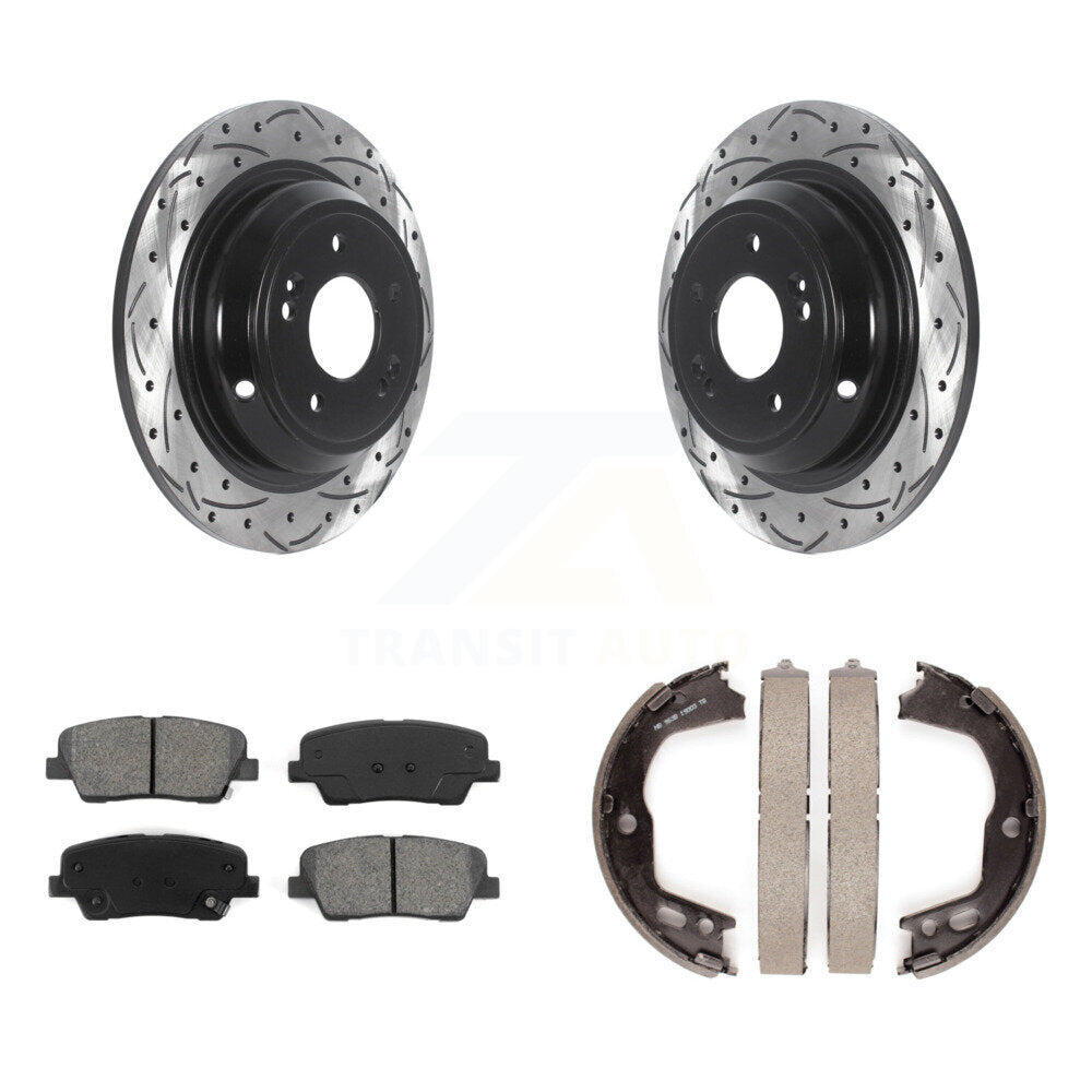 Kit de plaquettes semi-métalliques et de patins de stationnement pour disques arrière percés et fendus