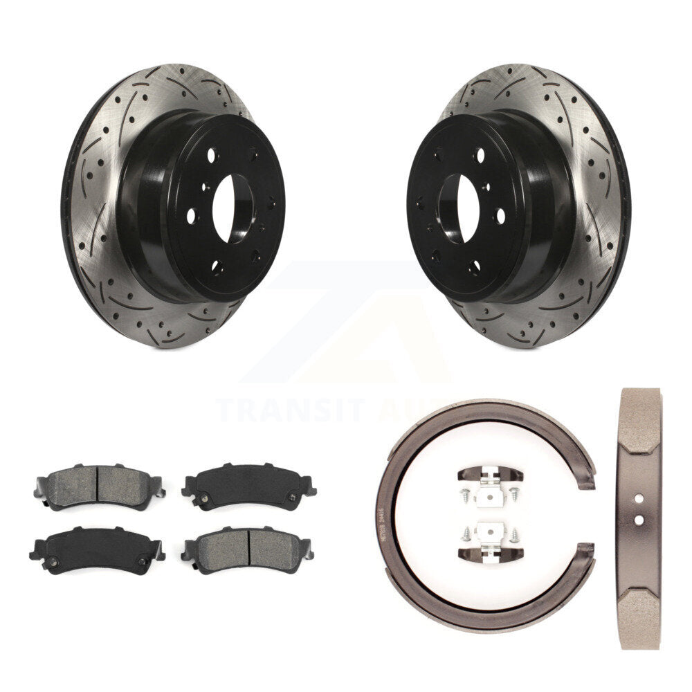 Kit de plaquettes semi-métalliques et de patins de stationnement pour disques arrière percés et fendus