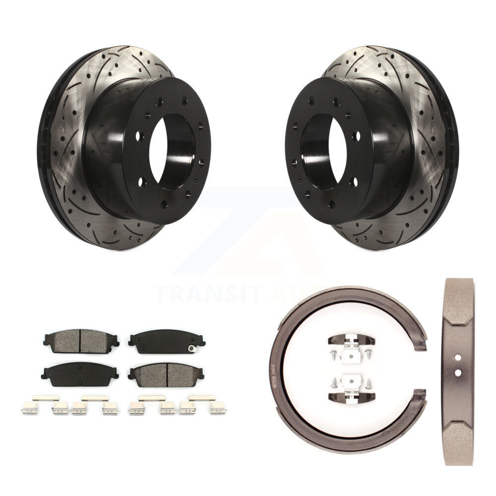 Kit de plaquettes semi-métalliques et de patins de stationnement pour disques arrière percés et fendus