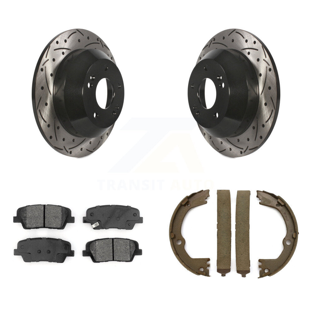 Kit de plaquettes semi-métalliques et de patins de stationnement pour disques arrière percés et fendus