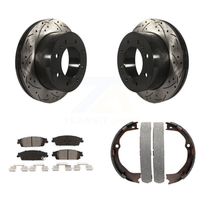 Kit de plaquettes semi-métalliques et de patins de stationnement pour disques arrière percés et fendus