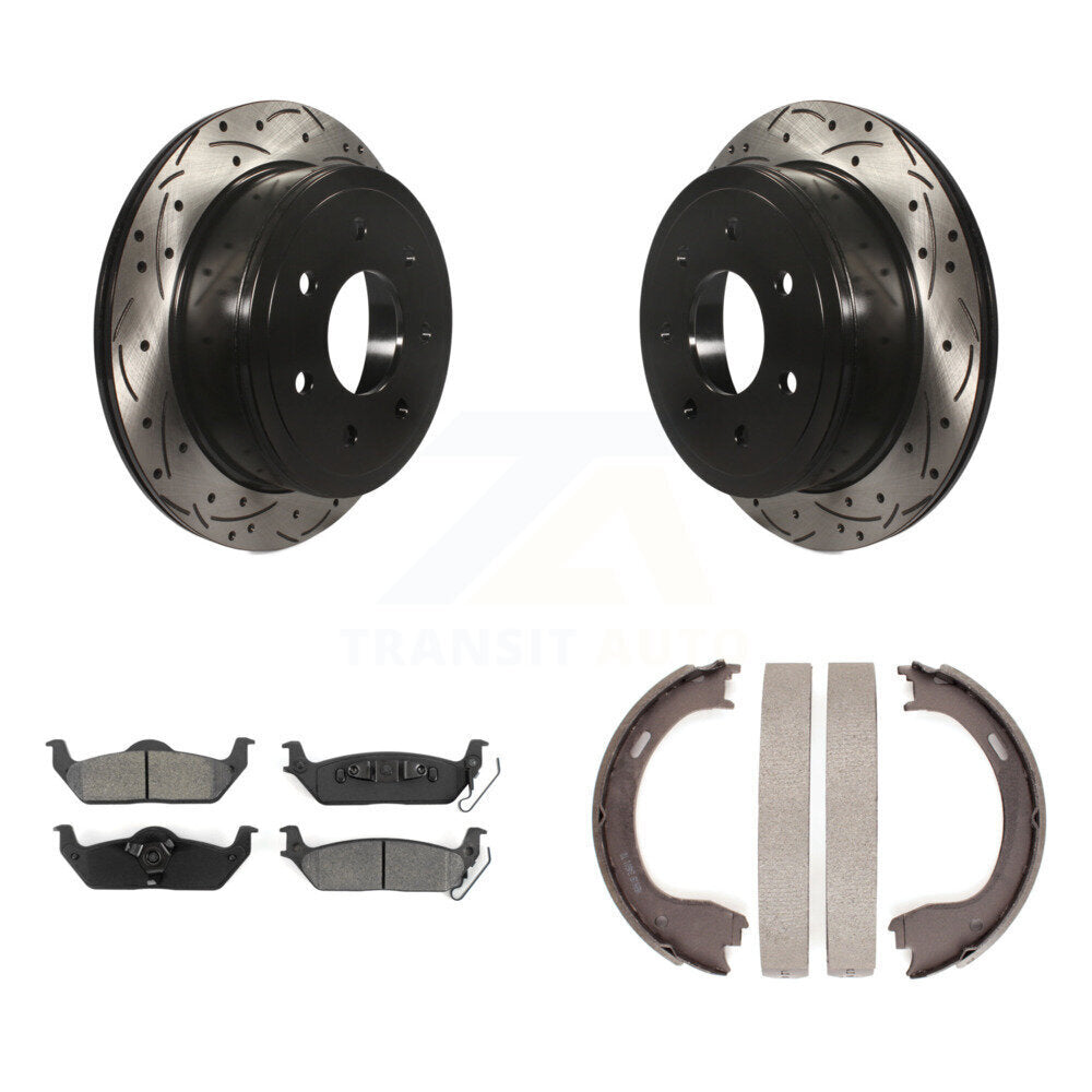 Kit de plaquettes semi-métalliques et de patins de stationnement pour disques arrière percés et fendus