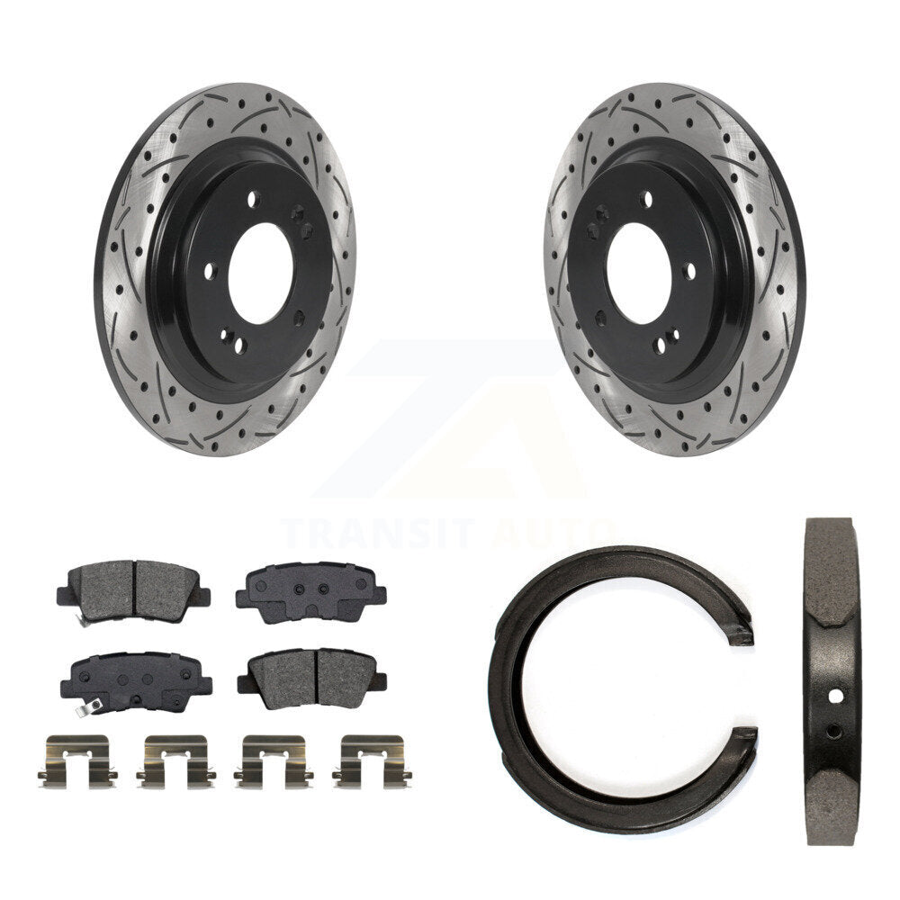 Kit de plaquettes semi-métalliques et de patins de stationnement pour disques arrière percés et fendus