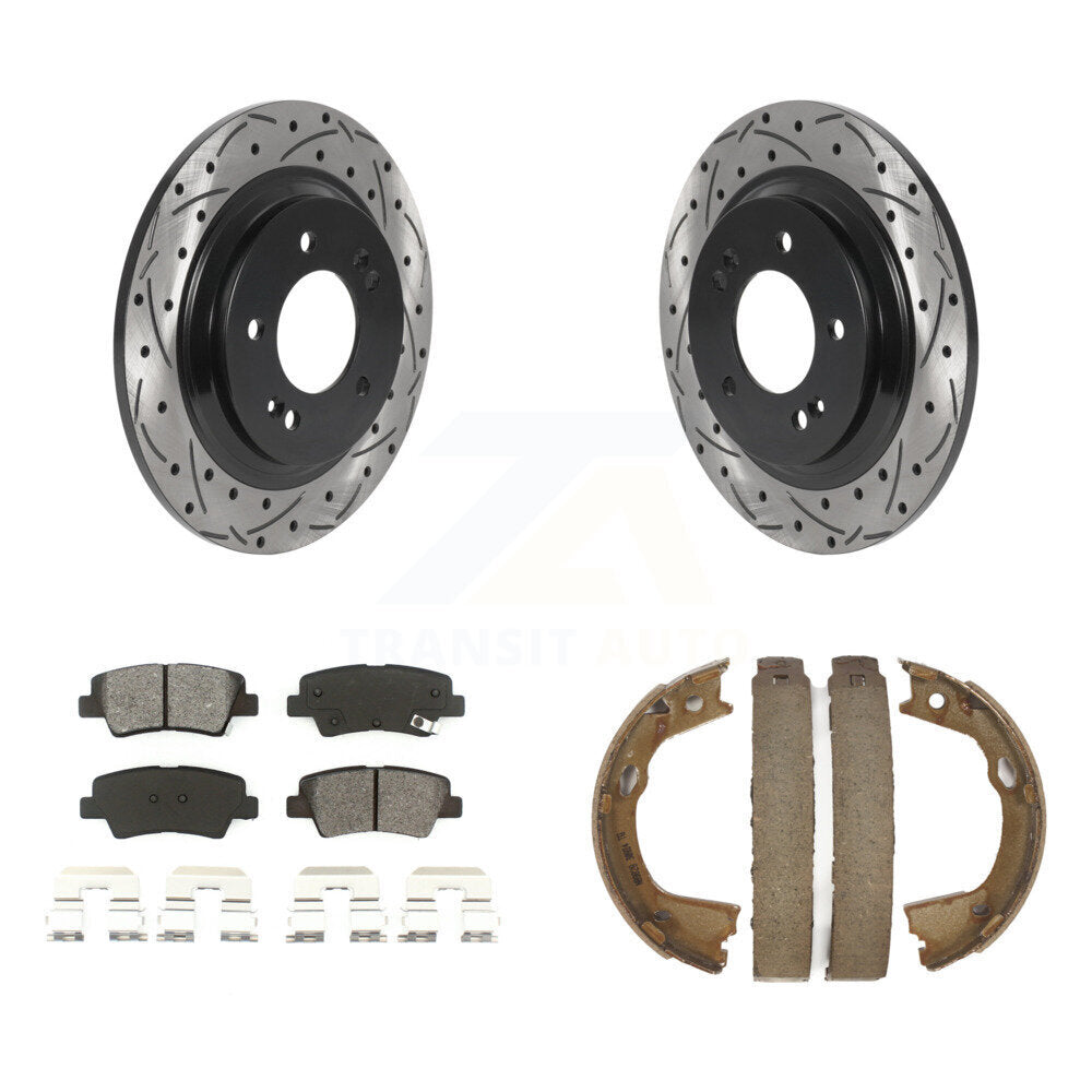 Kit de plaquettes semi-métalliques et de patins de stationnement pour disques arrière percés et fendus