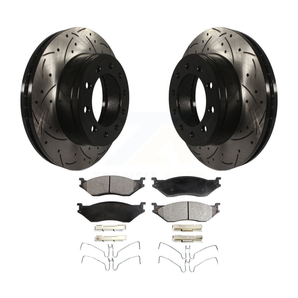 Rotor de frein à fente avant percé et Kit de plaquettes en céramique pour Ford F-450 Super Duty F-55