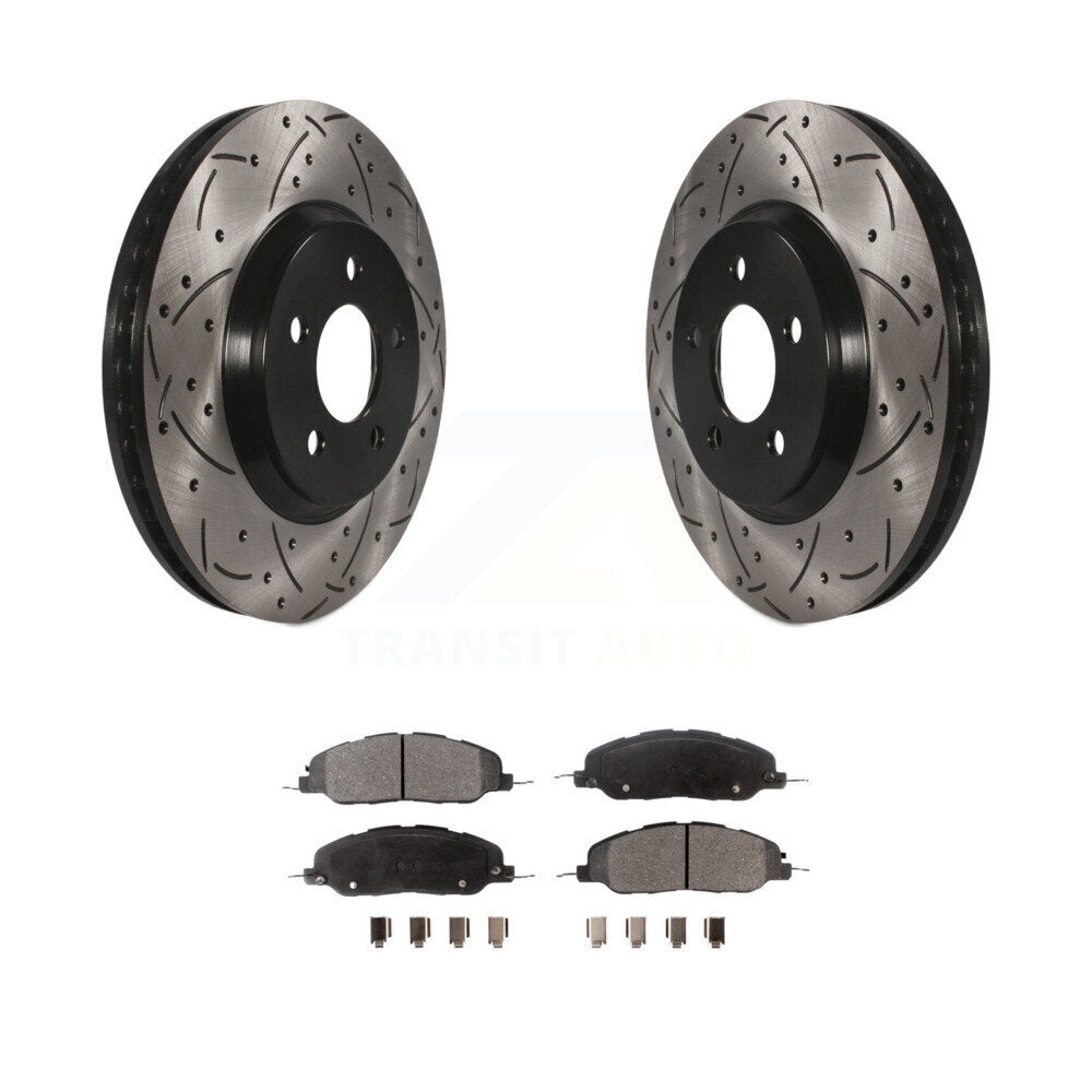 Rotor de frein à disque fendu percé à revêtement avant et Kit de plaquettes en céramique pour Ford Mustang