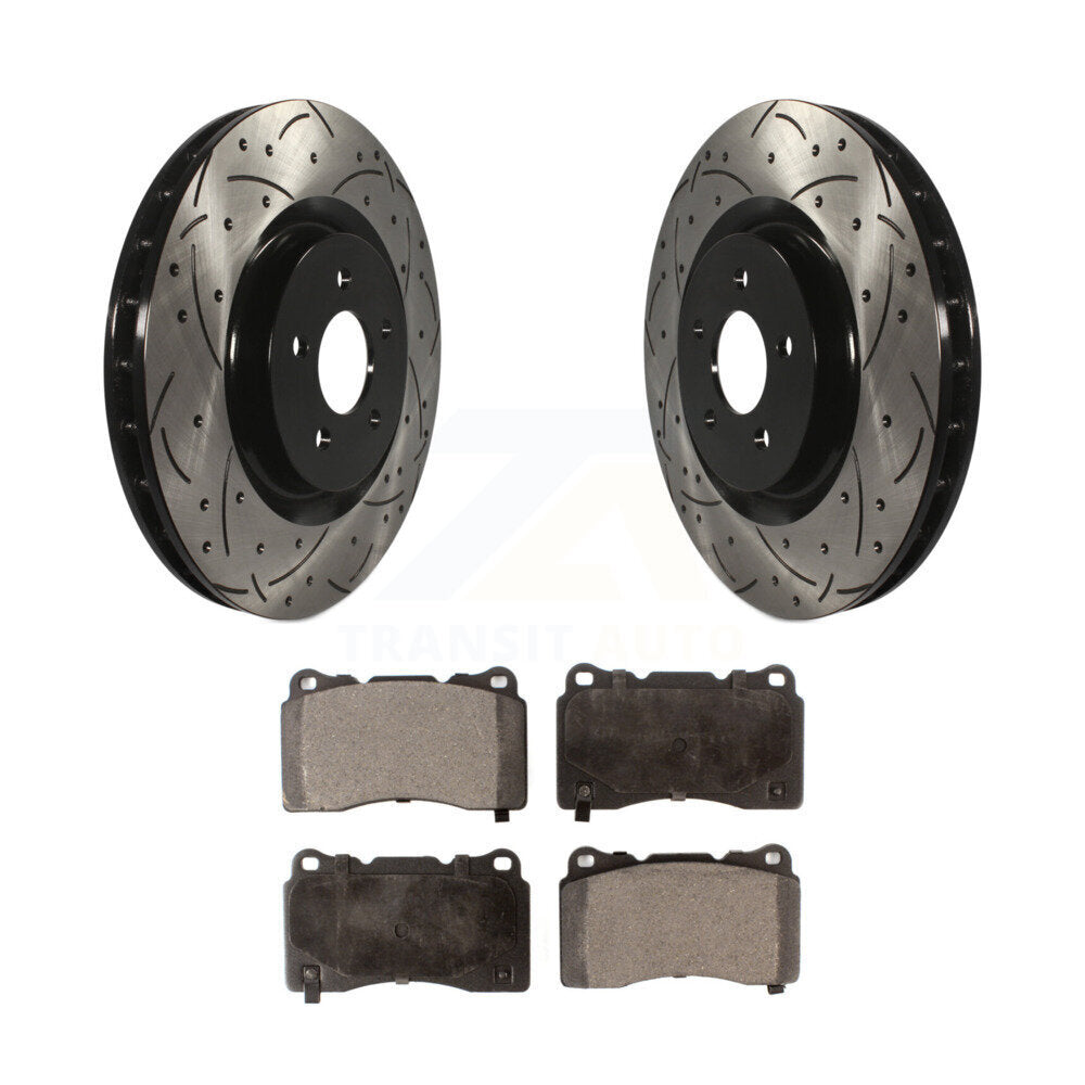 Rotor de frein à disque fendu percé à revêtement avant et Kit de plaquettes en céramique pour Ford Mustang