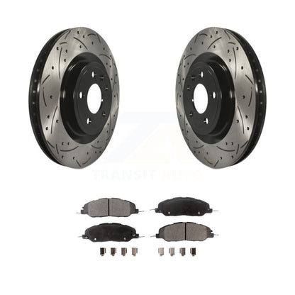Rotor de frein à disque fendu percé à revêtement avant et Kit de plaquettes en céramique pour Ford Mustang