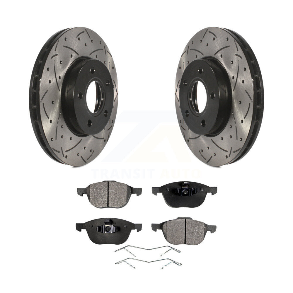 Kit de plaquettes en céramique pour rotors de frein à disque à fente forée avec revêtement avant pour Ford Focus c-ma
