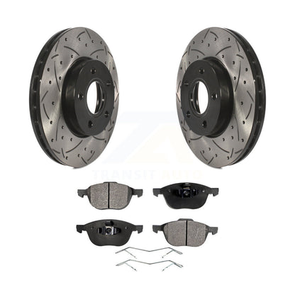 Kit de plaquettes en céramique pour rotors de frein à disque à fente forée avec revêtement avant pour Ford Focus c-ma