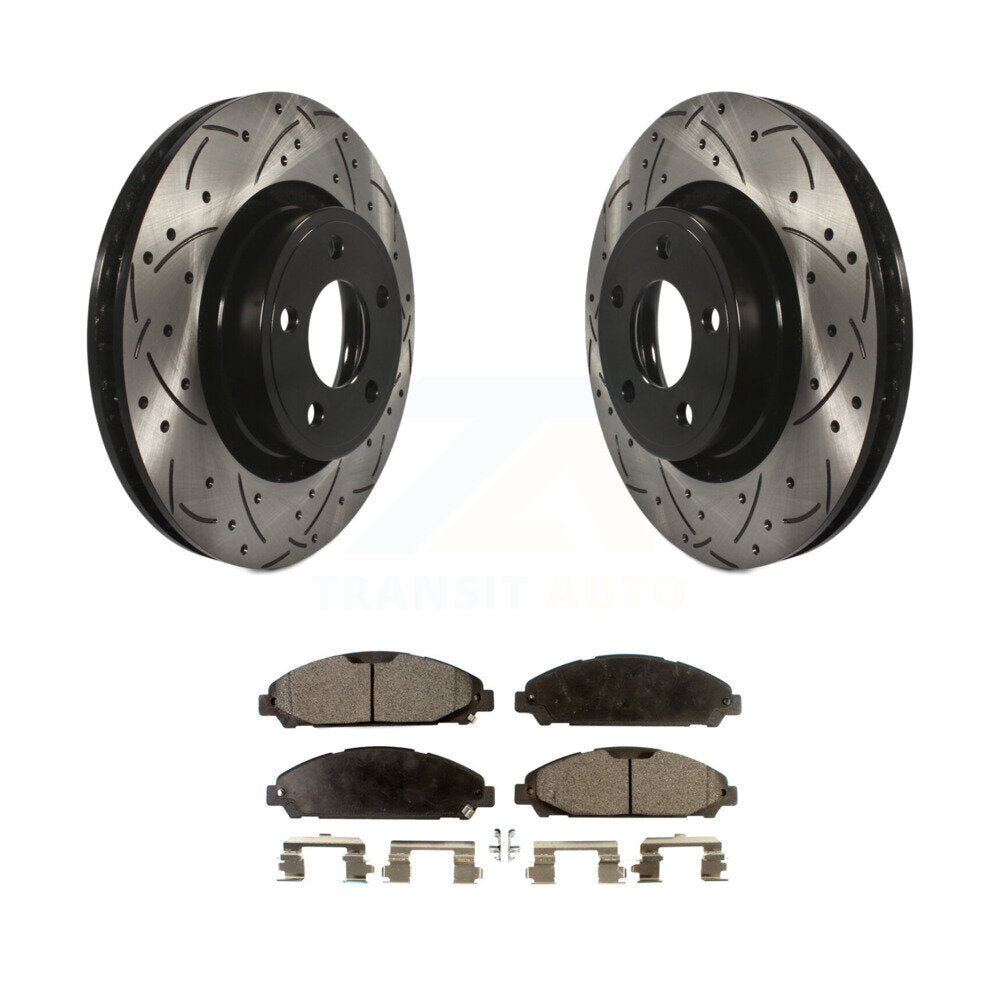 Rotor de frein à disque fendu percé à revêtement avant et Kit de plaquettes en céramique pour Ford Mustang