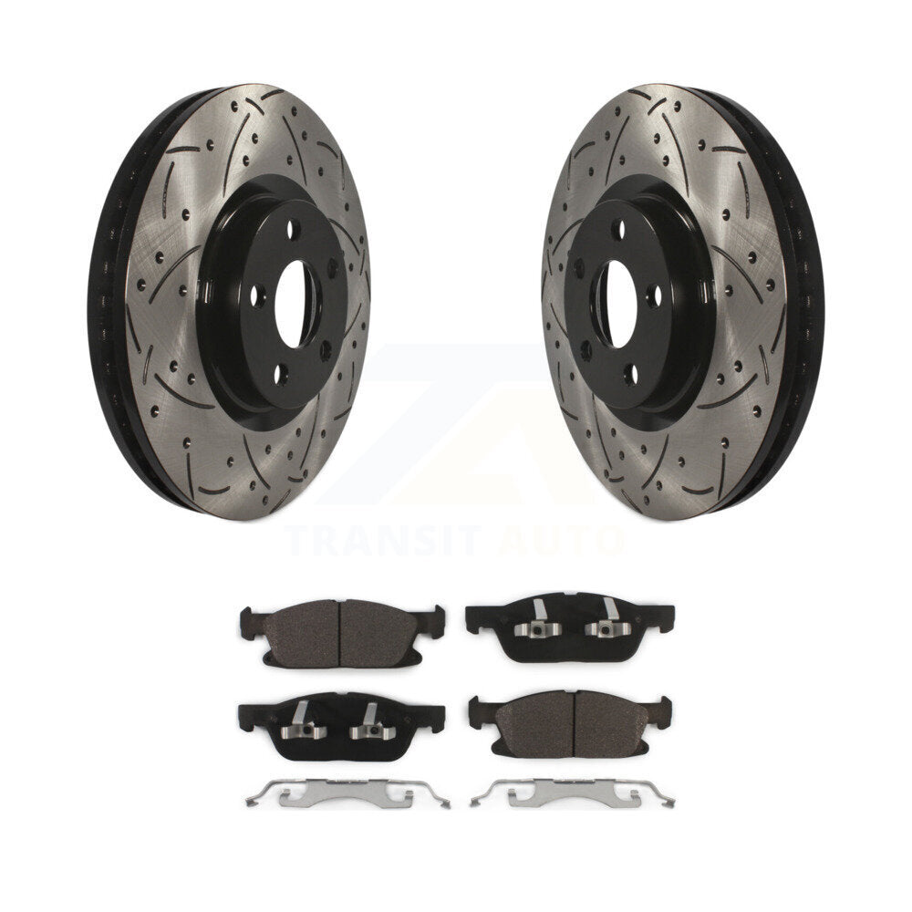 Rotors de frein à disque fendus percés à revêtement avant et kit de plaquettes en céramique pour Ford Edge