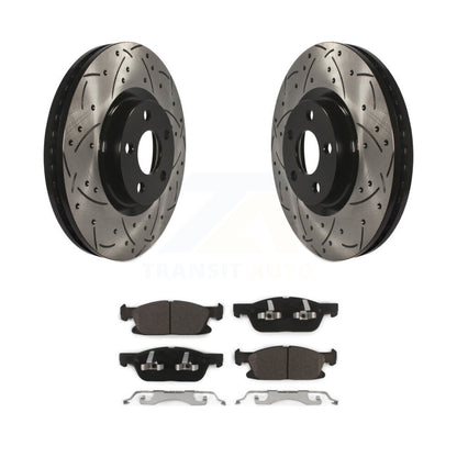 Rotors de frein à disque fendus percés à revêtement avant et kit de plaquettes en céramique pour Ford Edge