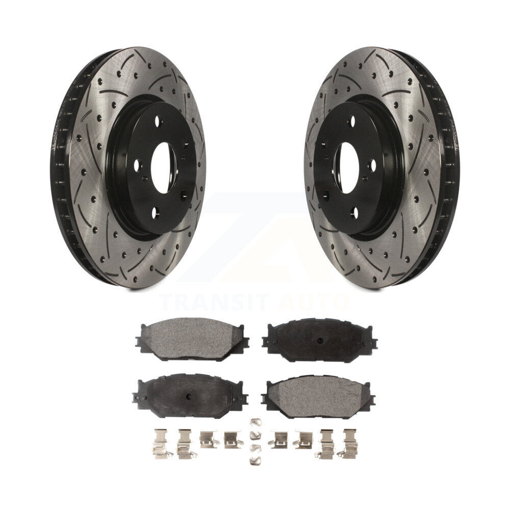 Rotors de frein à disque fendus percés à revêtement avant et kit de plaquettes en céramique pour Lexus IS25