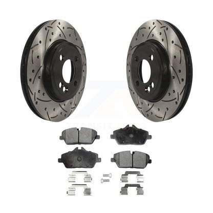 Rotors de frein à disque fendus percés à revêtement avant et kit de plaquettes en céramique pour Mini Coope