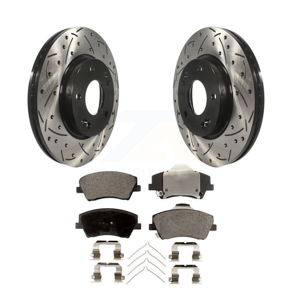 Rotor de frein à disque à fente percée avec revêtement avant et Kit de plaquettes en céramique pour Hyundai Elantr