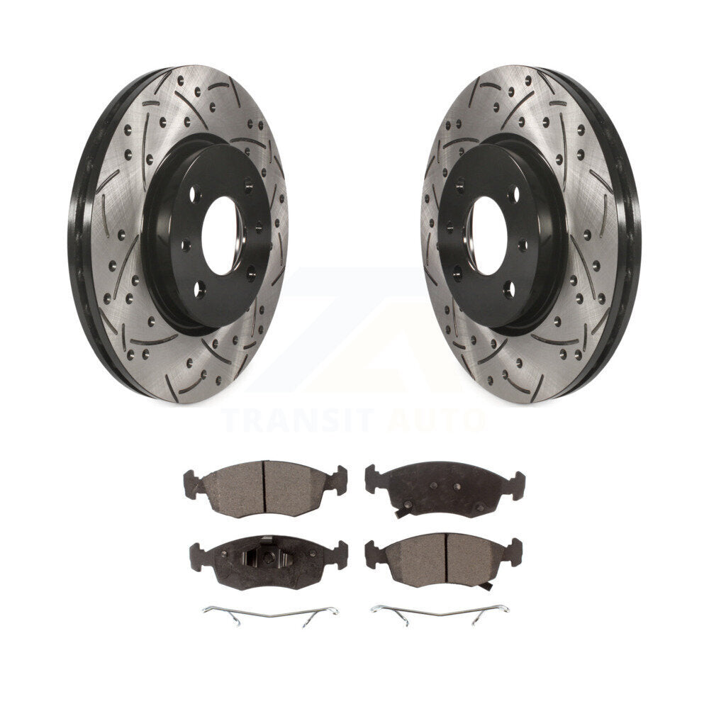 Rotors de frein à disque fendus percés à revêtement avant et kit de plaquettes en céramique pour Fiat 50