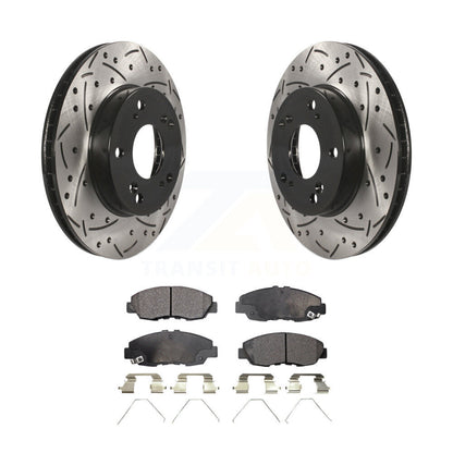 Rotors de frein à disque fendus percés à revêtement avant et Kit de plaquettes en céramique pour Honda Civi
