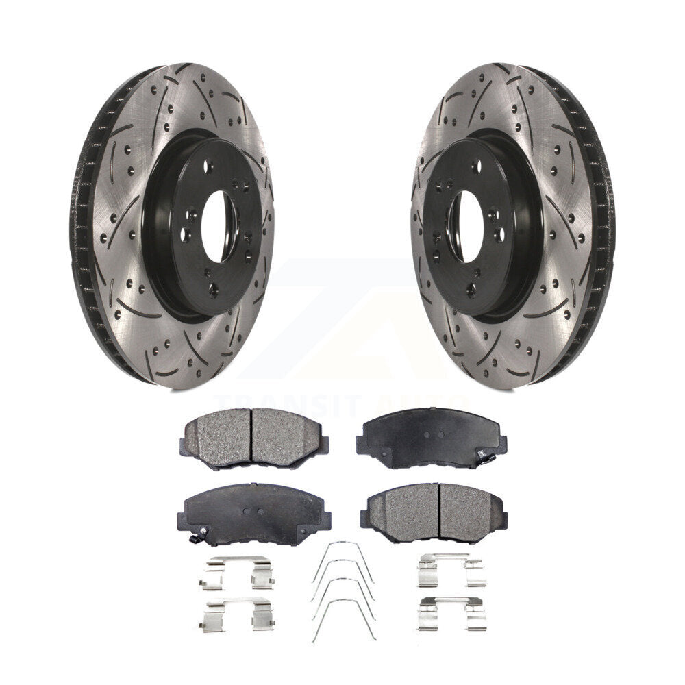 Rotors de frein à disque fendus percés à revêtement avant et Kit de plaquettes en céramique pour Honda Civi
