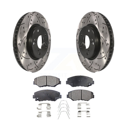 Rotors de frein à disque fendus percés à revêtement avant et Kit de plaquettes en céramique pour Honda Civi