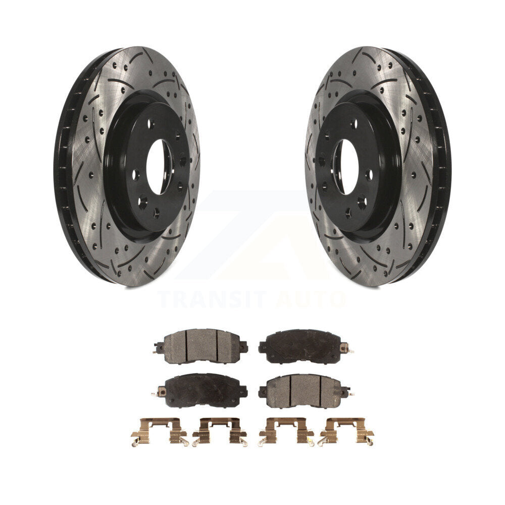 Rotors de frein à disque fendus percés à revêtement avant et kit de plaquettes en céramique pour Nissan LEA