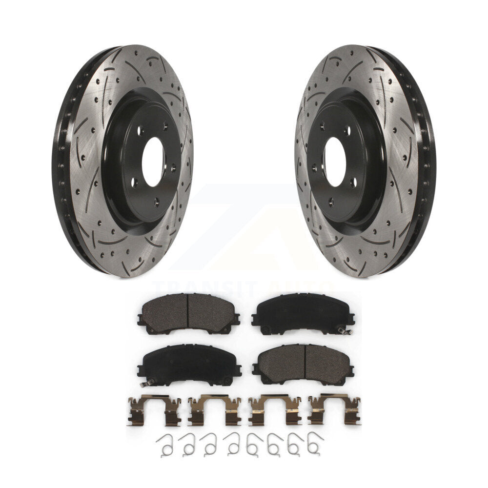 Rotor de frein à disque fendu percé à revêtement avant et Kit de plaquettes en céramique pour Nissan Rogu