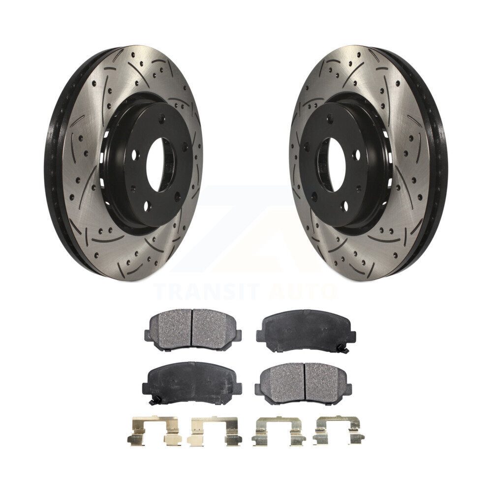 Rotor de frein à disque fendu percé à revêtement avant et Kit de plaquettes en céramique pour Mazda CX-