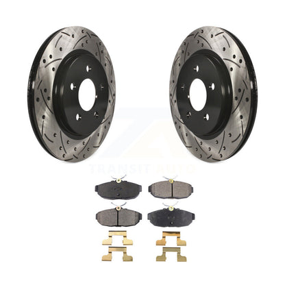 Rotors de frein à disque fendus percés à revêtement arrière et Kit de plaquettes en céramique pour Ford Mustang