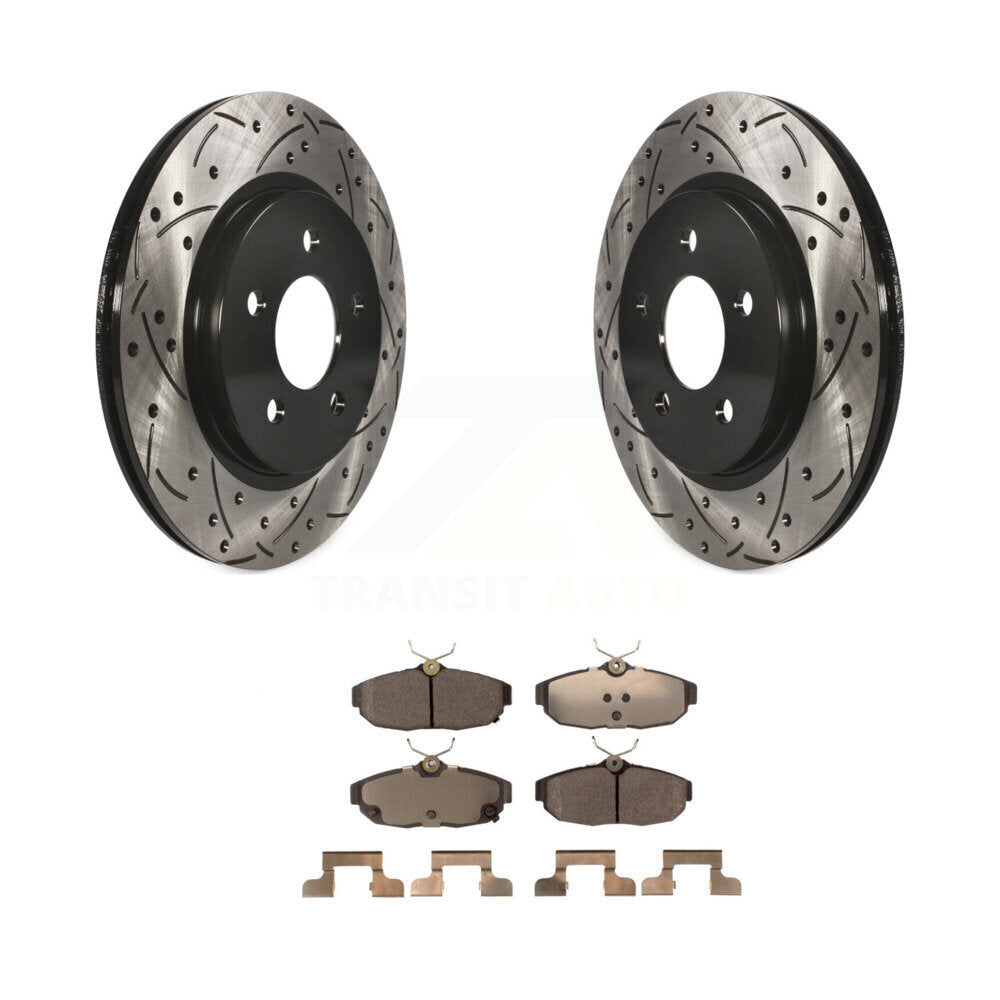Rotors de frein à disque fendus percés à revêtement arrière et Kit de plaquettes en céramique pour Ford Mustang