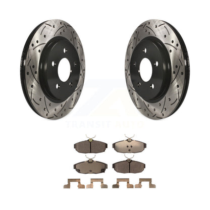 Rotors de frein à disque fendus percés à revêtement arrière et Kit de plaquettes en céramique pour Ford Mustang