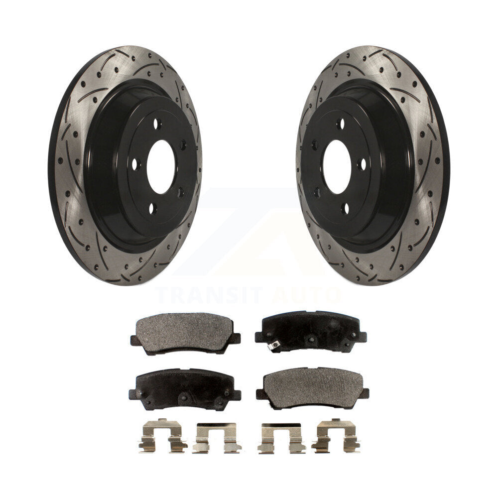 Rotors de frein à disque fendus percés à revêtement arrière et Kit de plaquettes en céramique pour Ford Mustang
