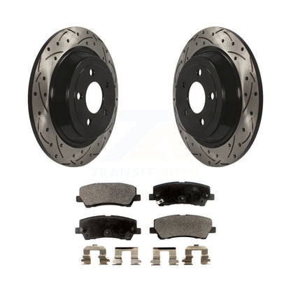 Rotors de frein à disque fendus percés à revêtement arrière et Kit de plaquettes en céramique pour Ford Mustang
