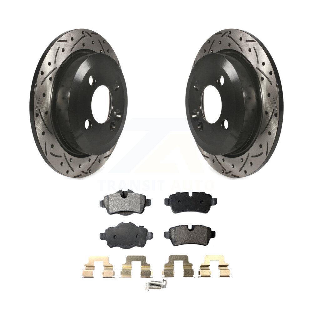 Rotor de frein à disque fendu percé à revêtement arrière et kit de plaquettes en céramique pour Mini Coope