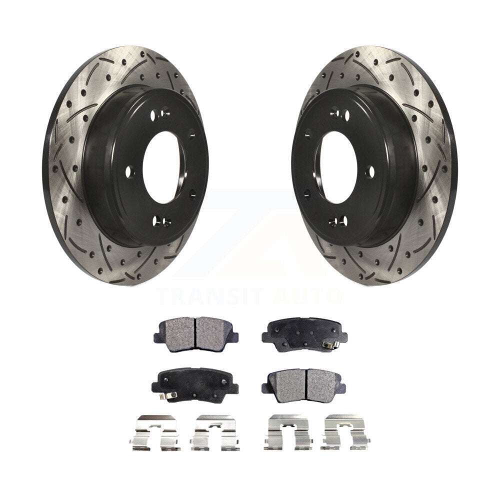 Rotor de frein à fente arrière percé et Kit de plaquettes en céramique pour Hyundai Elantra Kia Forte G
