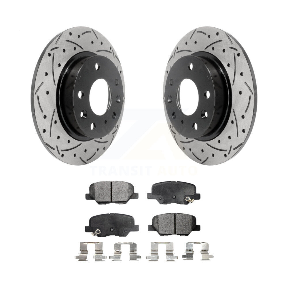 Rotor de frein à disque fendu percé à revêtement arrière et Kit de plaquettes en céramique pour Mazda 3 Spor