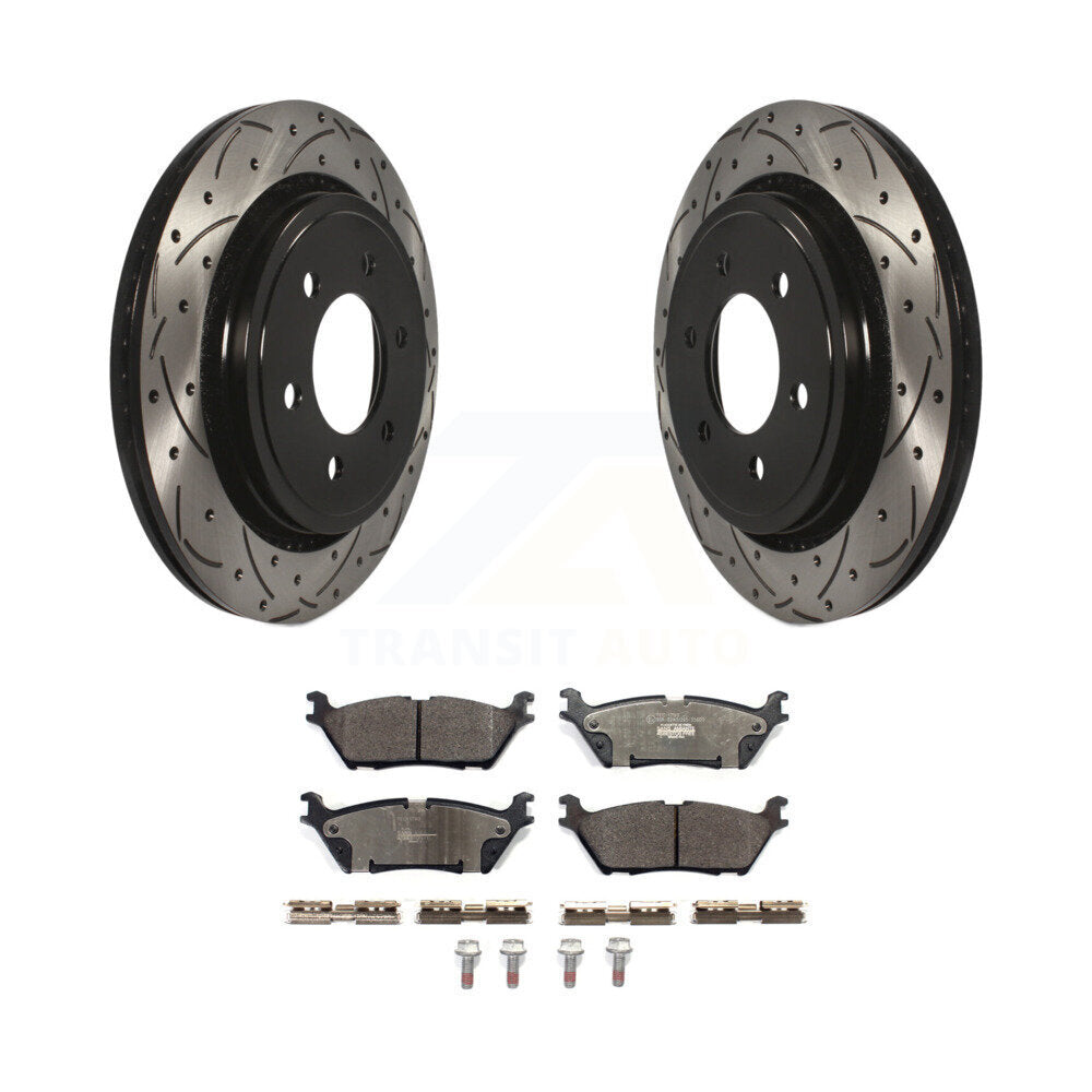 Rotors de frein à disque fendus percés à revêtement arrière et kit de plaquettes en céramique pour Ford F-15