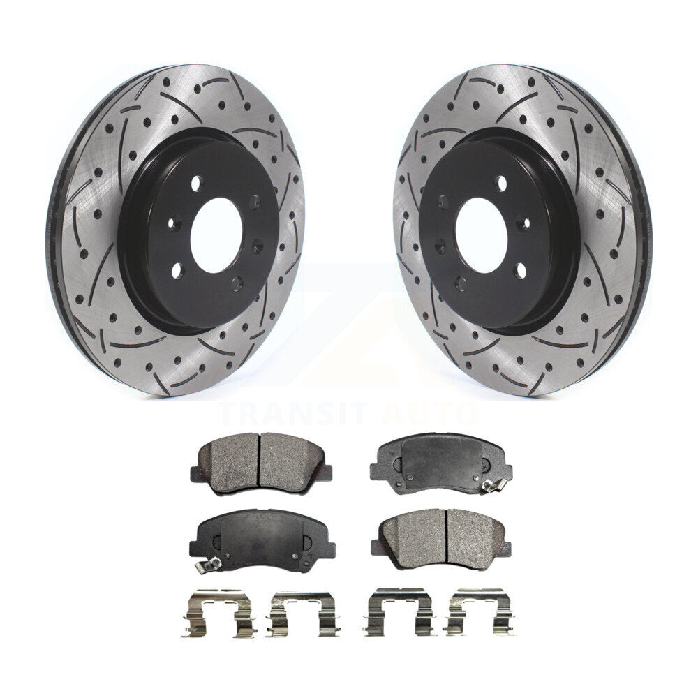 Rotors de frein à disque fendus percés avec revêtement avant et kit de plaquettes en céramique pour Kia Rio