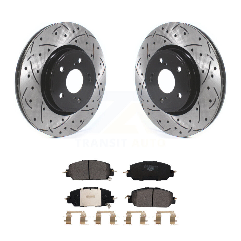 Rotor de frein à disque à fente percée avec revêtement avant et Kit de plaquettes en céramique pour Honda CR-V HR-
